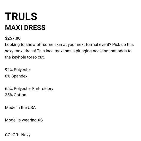 SKY Truls Super Sexy Lace GOWN, Navy Sz M/L - Picture 5 of 17